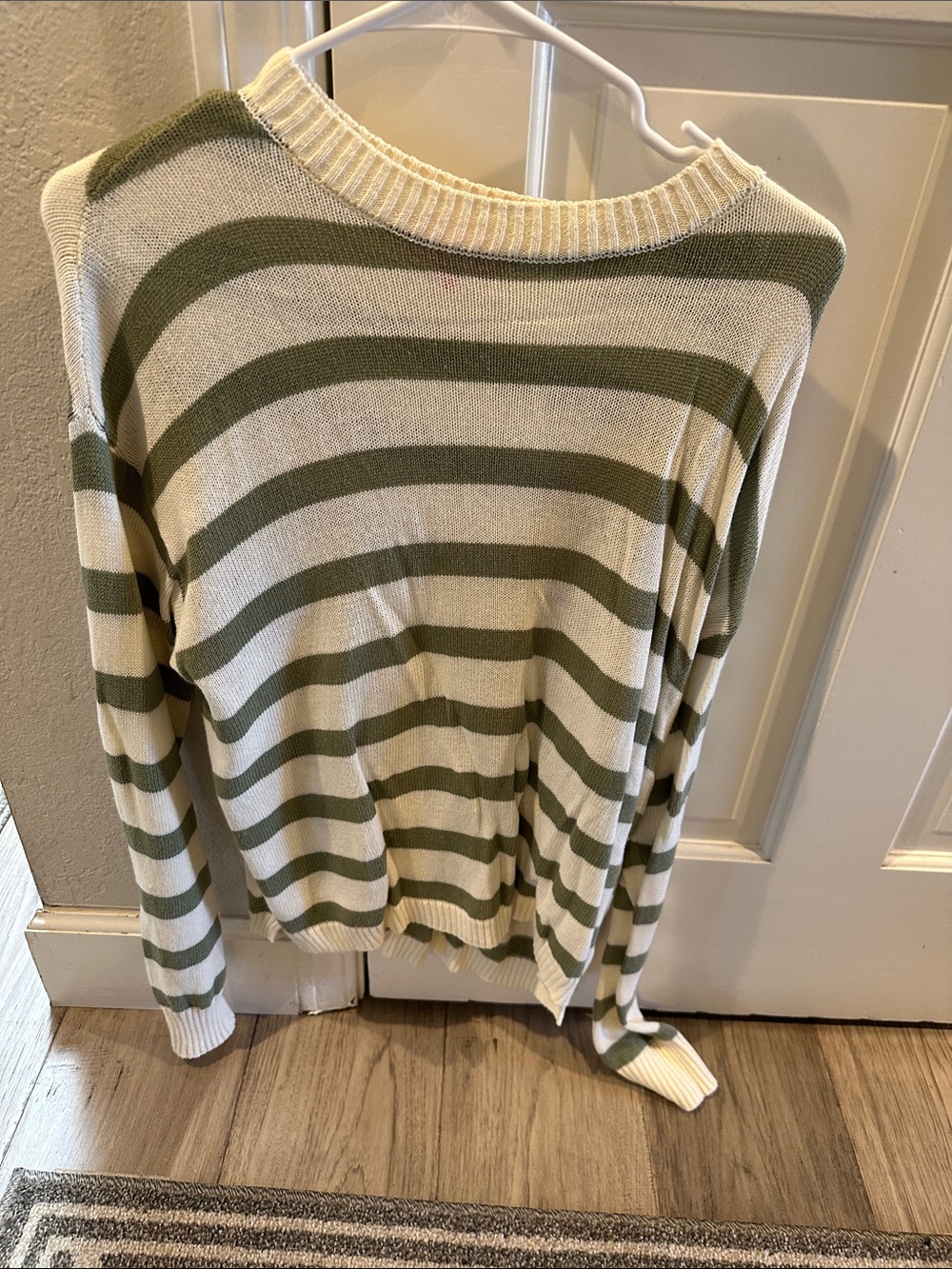 Edikted Cream and Olive Striped Scoop Neck Sweater